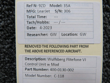 wulfsberg 400-0130-002 Wulfsberg Flitefone VI C-118 Control Unit w Mod