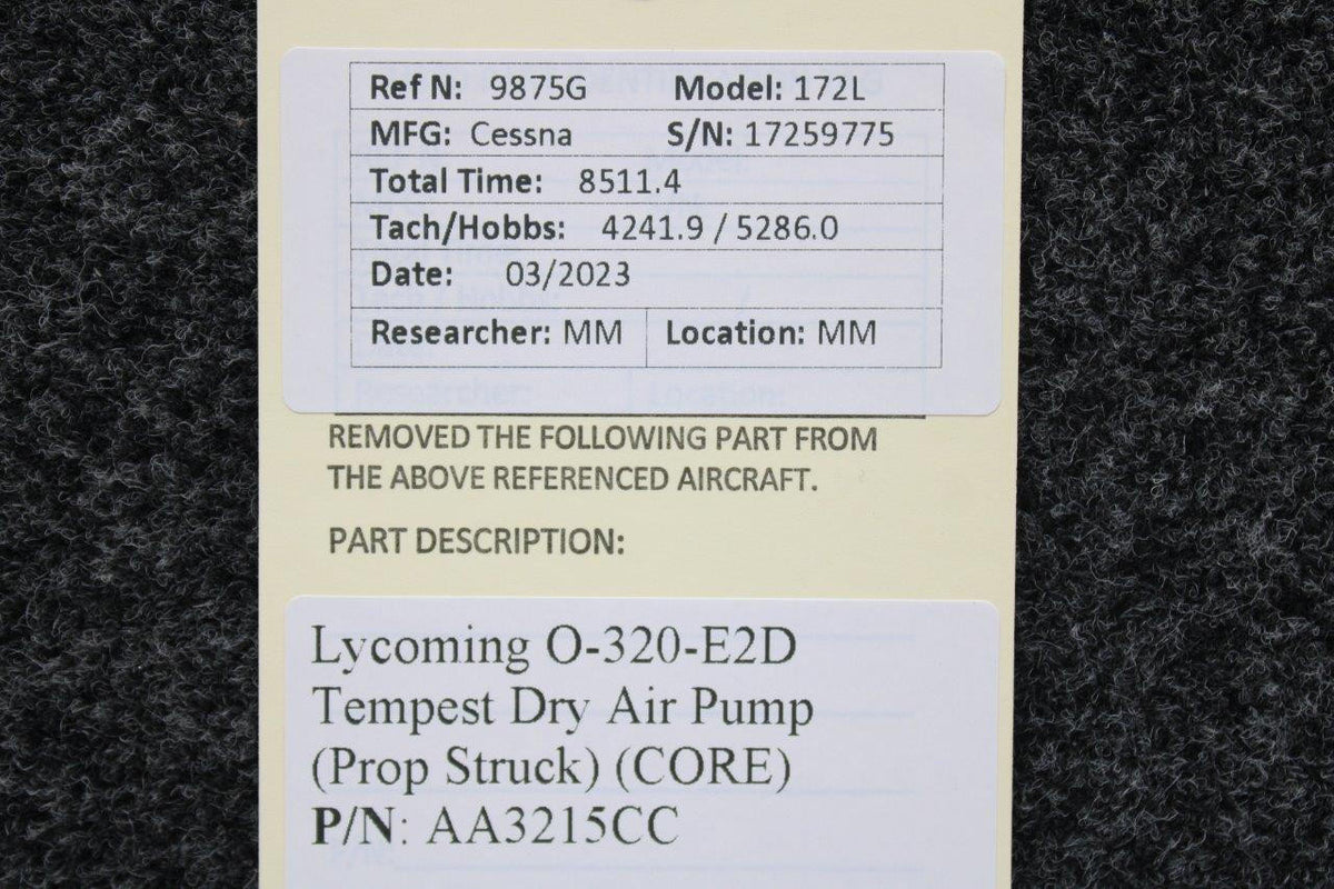 Tempest AA3215CC Lycoming O-320-E2D Tempest Dry Air Pump (Prop Struck) (CORE)