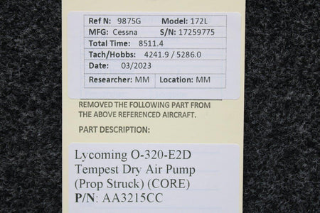 Tempest AA3215CC Lycoming O-320-E2D Tempest Dry Air Pump (Prop Struck) (CORE)