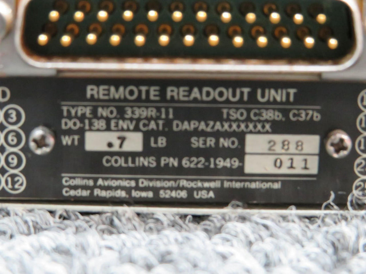 Collins 622-1949-011 Collins 339R-11 Remote Readout Unit (Active and Preset Placards)