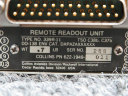 Collins 622-1949-011 Collins 339R-11 Remote Readout Unit (Active and Preset Placards)