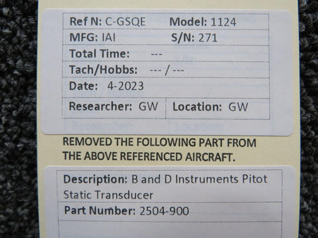 B and D Instruments 2504-900 B and D Instruments Pitot Static Transducer