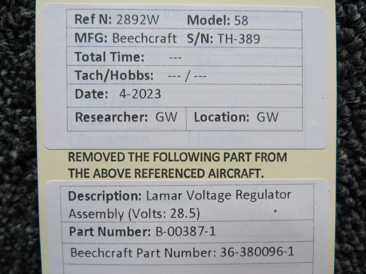 lamar B-00387-1 (Alt: 36-380096-1) Lamar Voltage Regulator Assembly (Volts: 28.5)