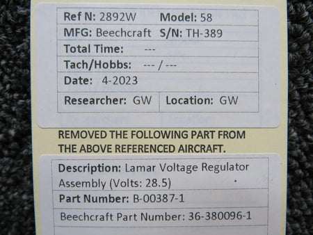 lamar B-00387-1 (Alt: 36-380096-1) Lamar Voltage Regulator Assembly (Volts: 28.5)
