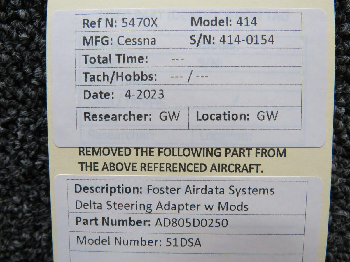 Foster AD805D0250 Foster Airdata Systems 51DSA Delta Steering Adapter w Mods