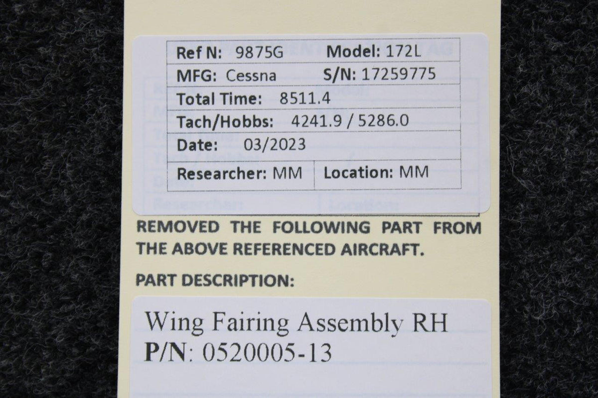 Cessna Aircraft Parts 0520005-13 Cessna 172L Wing Fairing Assy RH