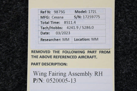 Cessna Aircraft Parts 0520005-13 Cessna 172L Wing Fairing Assy RH