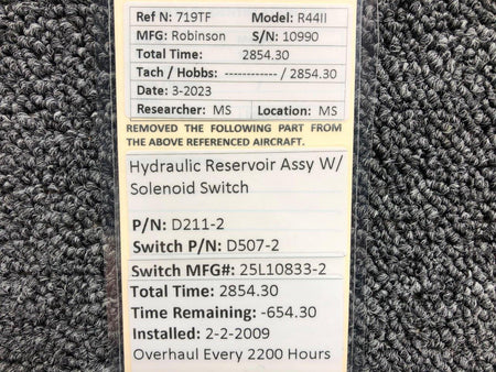 Robinson Helicopter & Airplane Parts D211-2, D507-2 Robinson R44II Hydraulic Reservoir Assembly with Solenoid Switch