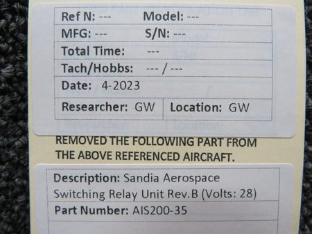 Sandia Aerospace AIS200-35 Sandia Aerospace Switching Relay Unit Rev.B (Volts: 28)