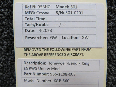 Honeywell 965-1198-003 Honeywell-Bendix King KGP-560 EGPWS Unit w Mod