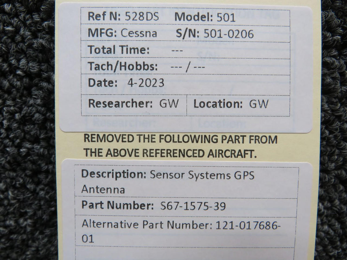 Sensor Systems S67-1575-39 (Alt: 121-017686-01) Sensor Systems GPS Antenna