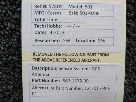 Sensor Systems S67-1575-39 (Alt: 121-017686-01) Sensor Systems GPS Antenna