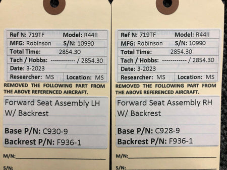 Robinson Helicopter & Airplane Parts C930-9, C928-9 Robinson R44II Forward Seat Set with Backrest LH and RH