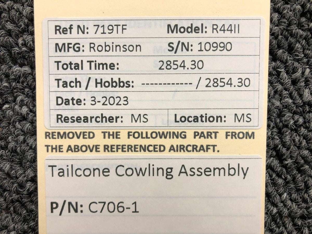 Robinson Helicopter & Airplane Parts C706-1 Robinson R44II Tailcone Cowling Assy