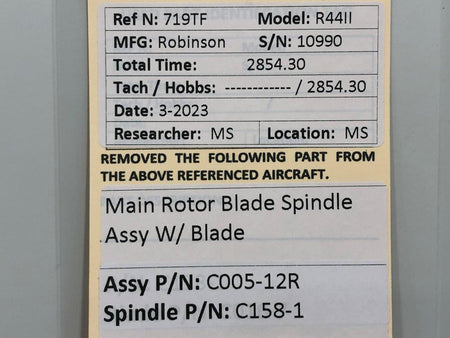 Robinson Helicopter & Airplane Parts C005-12R Robinson R44II Main Rotor Blade Spindle Assembly (Prop Struck, CORE)