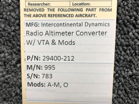International Dynamic 29400-212 Intercontinental Dynamic 995 Radio Altimeter Converter With VTA & Mods