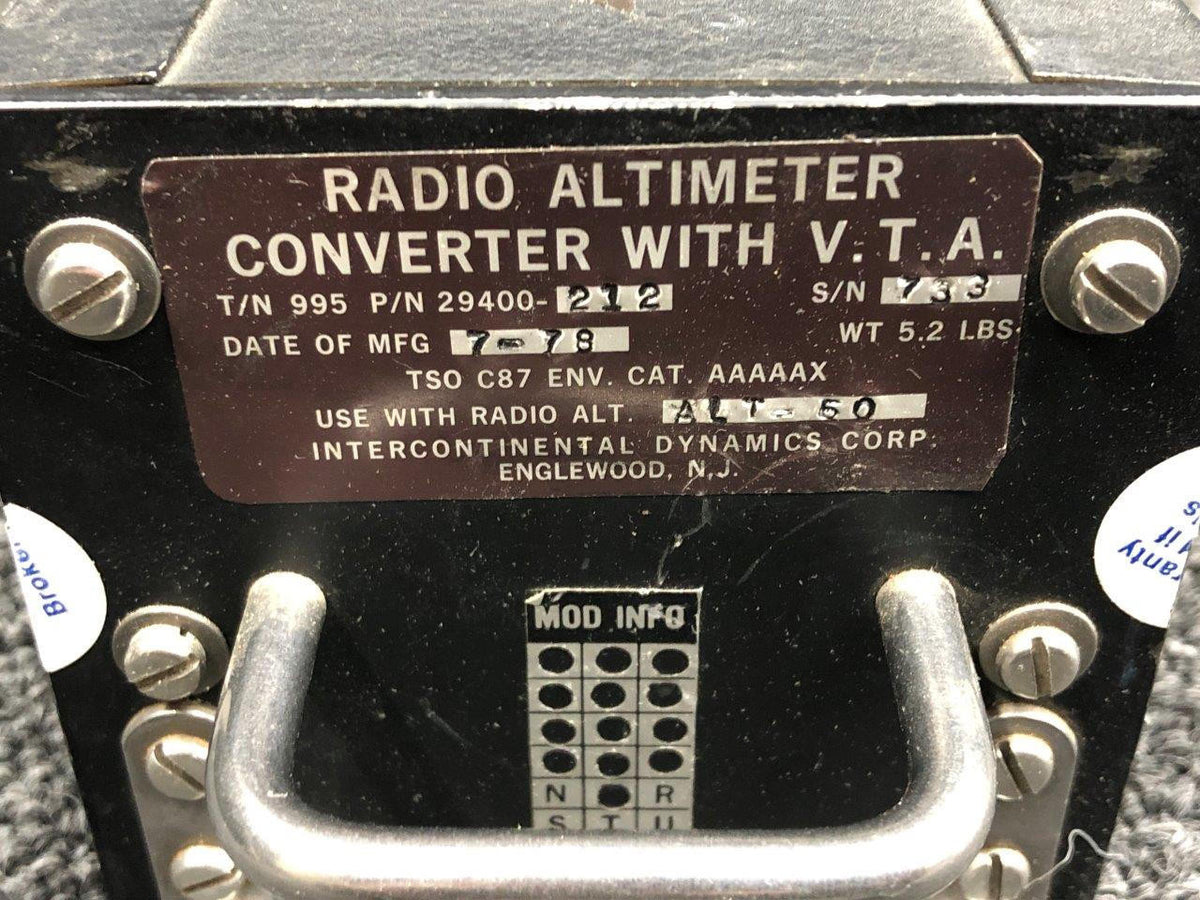 International Dynamic 29400-212 Intercontinental Dynamic 995 Radio Altimeter Converter With VTA & Mods