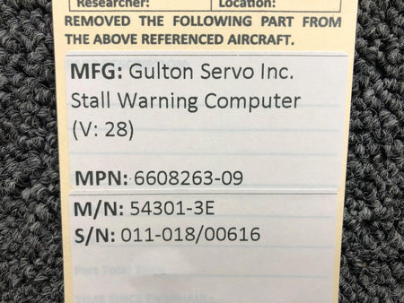 Gulton Servo 6608263-09 Gulton Servo 54301-3E Stall Warning Computer (Volts: 28)