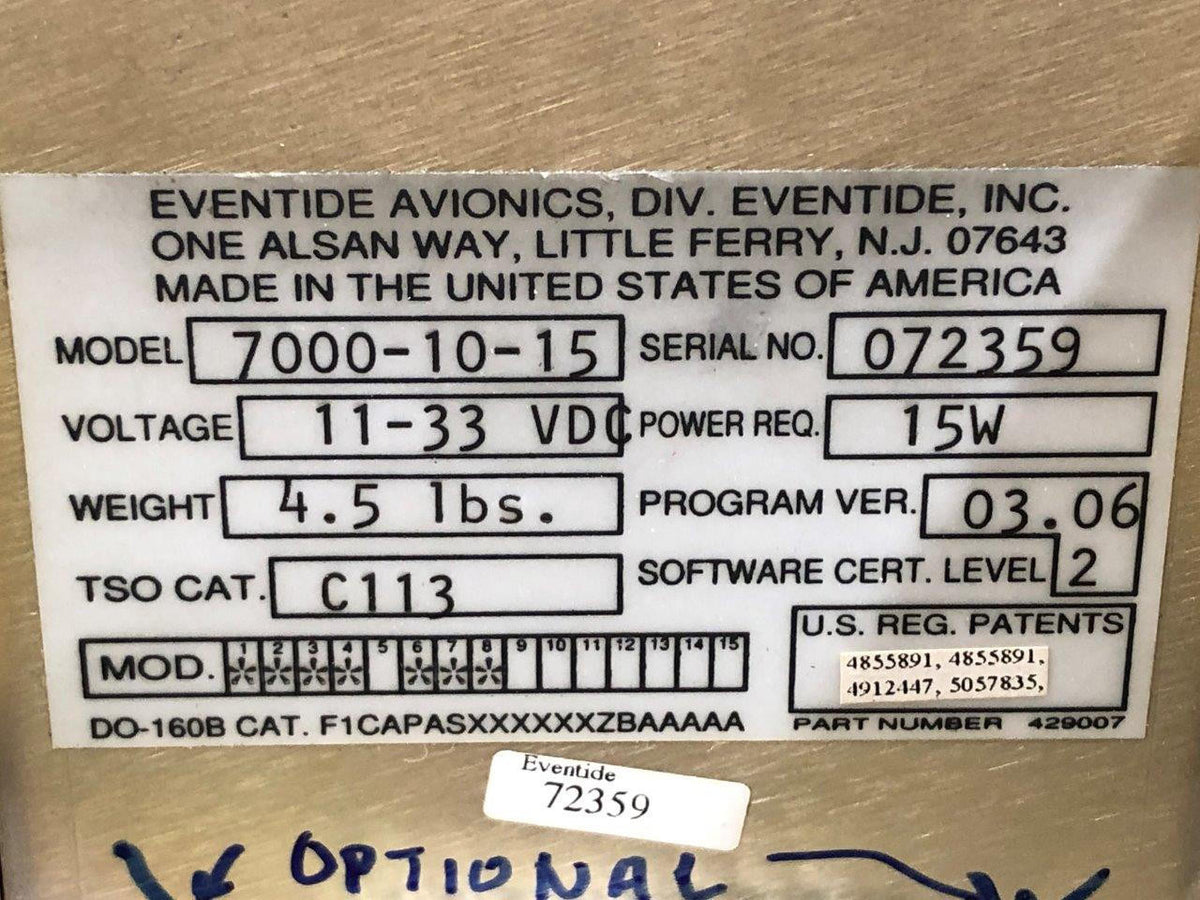 Eventide 7000-10-15, RAA-7007-01 Eventide Moving Map Display with Adapter, Mods (11-33V)