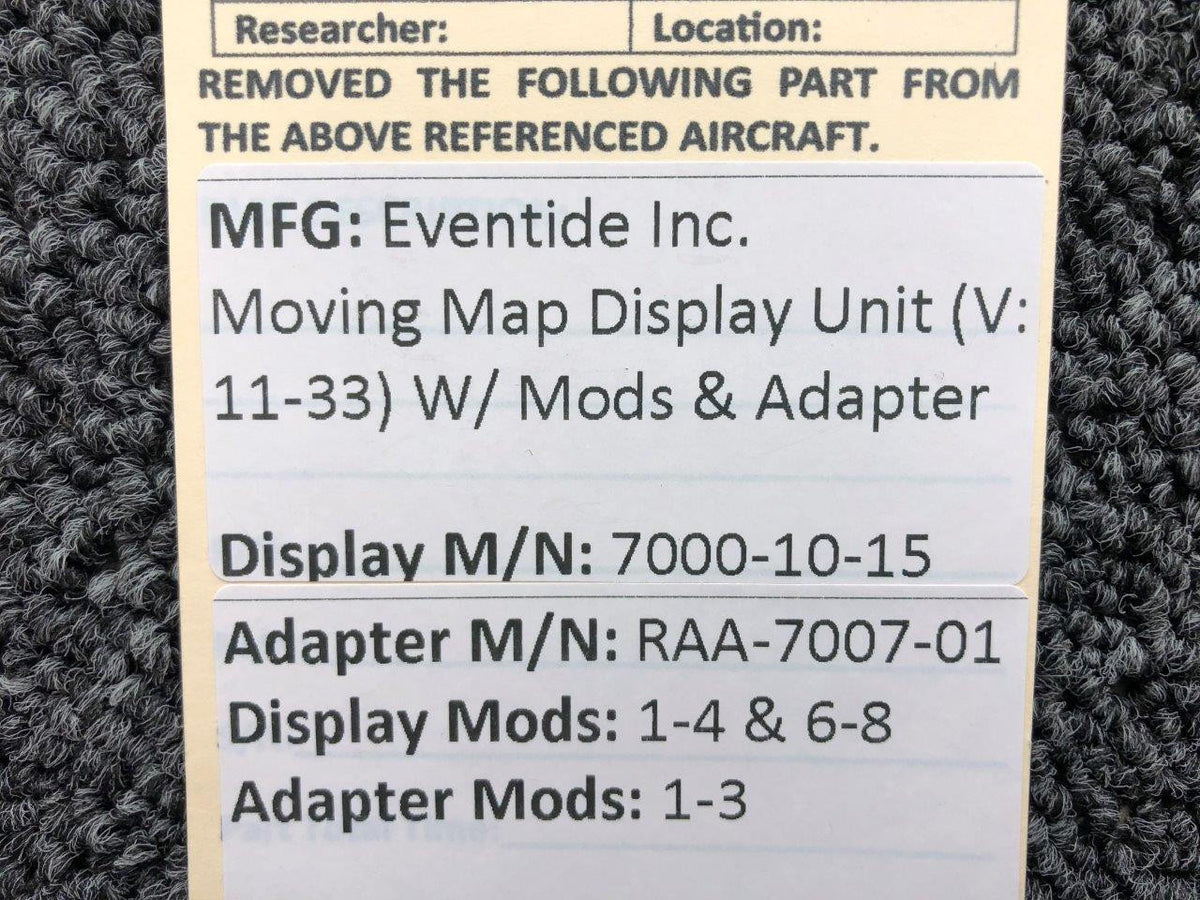 Eventide 7000-10-15, RAA-7007-01 Eventide Moving Map Display with Adapter, Mods (11-33V)