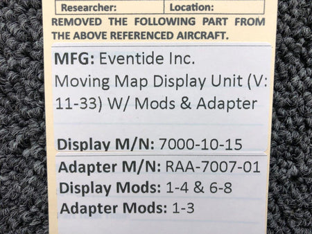 Eventide 7000-10-15, RAA-7007-01 Eventide Moving Map Display with Adapter, Mods (11-33V)