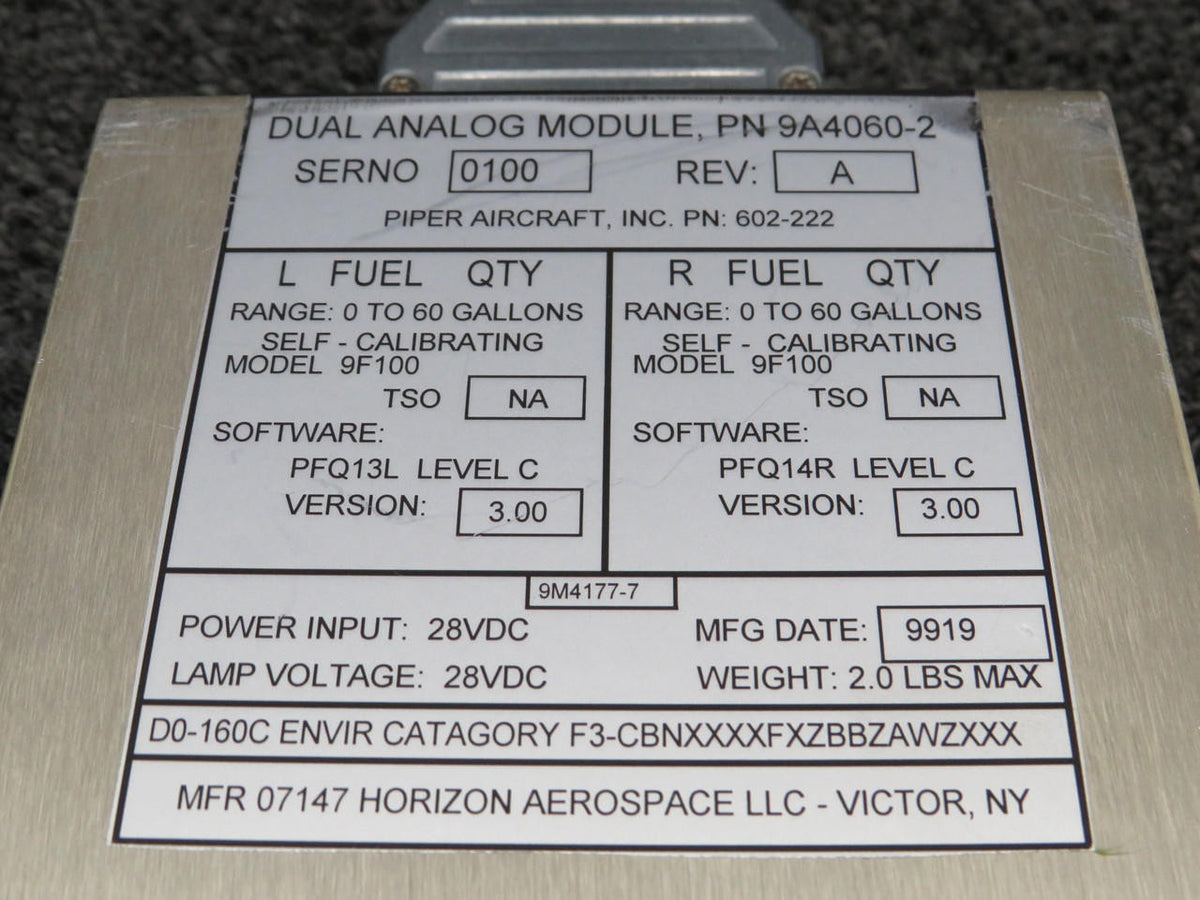 Horizon Aerospace  9A4060-2 Rev. A Horizon Aerospace Dual Analog Module, Fuel Quantity (Volts: 28)