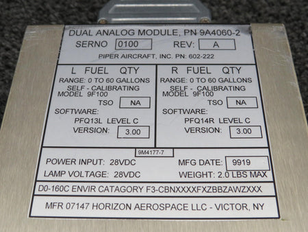 Horizon Aerospace  9A4060-2 Rev. A Horizon Aerospace Dual Analog Module, Fuel Quantity (Volts: 28)