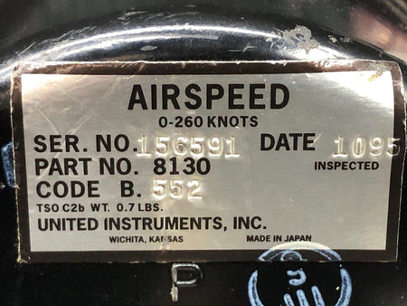 United Instruments 8130 (Code: B.552) United Instruments Airspeed Indicator (Lighted: 28V)