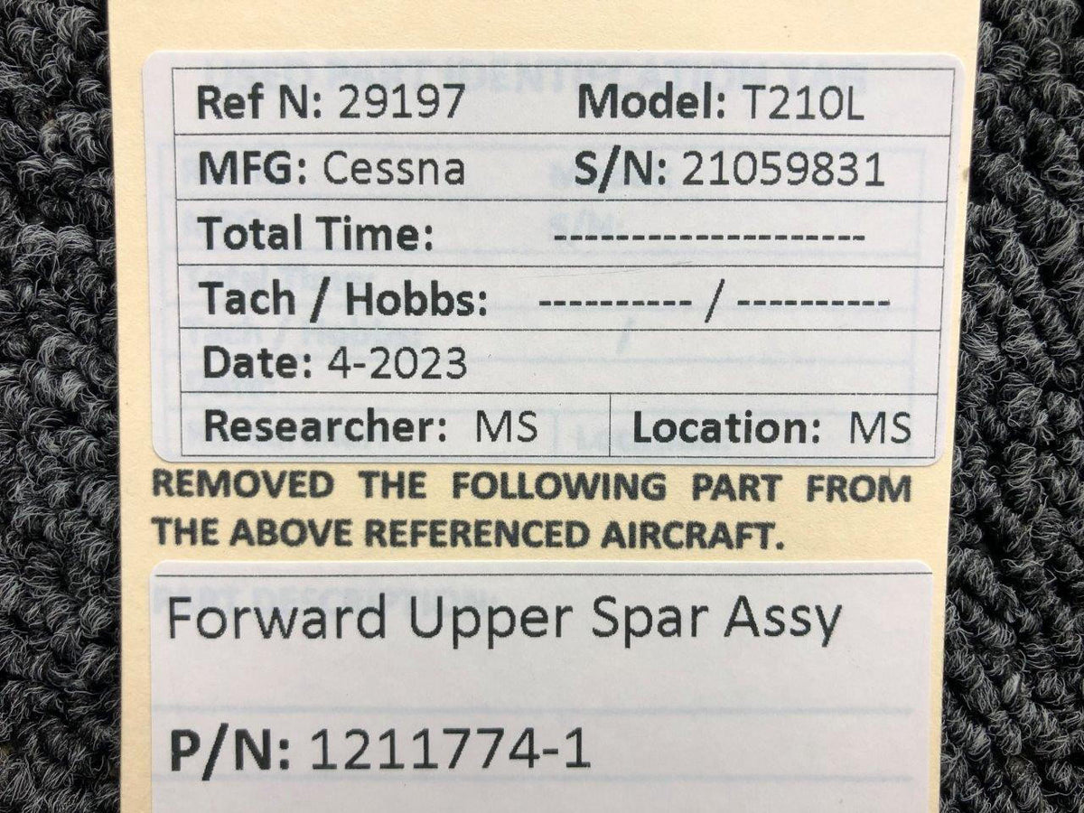 Cessna Aircraft Parts 1211774-1 Cessna T210L Forward Upper Spar Assembly