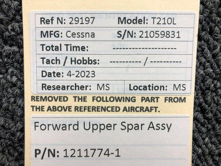 Cessna Aircraft Parts 1211774-1 Cessna T210L Forward Upper Spar Assembly