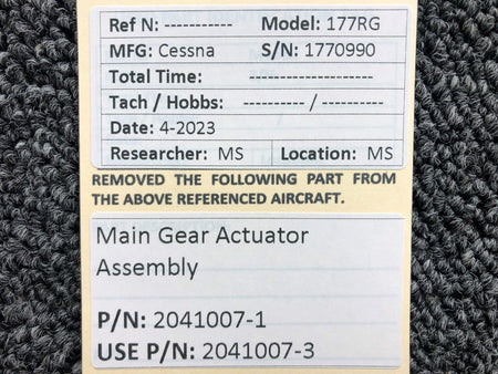 Cessna Aircraft Parts 2041007-1 (Use: 2041007-3) Cessna 177RG Main Gear Actuator Assembly