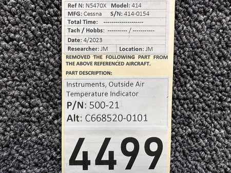 Instruments Inc 500-21 (Alt: C668520-0101) Instruments Outside Air Temperature Indicator