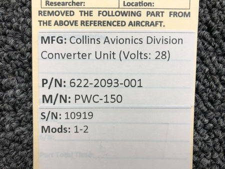 Collins Avionics 622-2093-001 Collins Avionics PWC-150 Converter Unit With Mods (V: 28)
