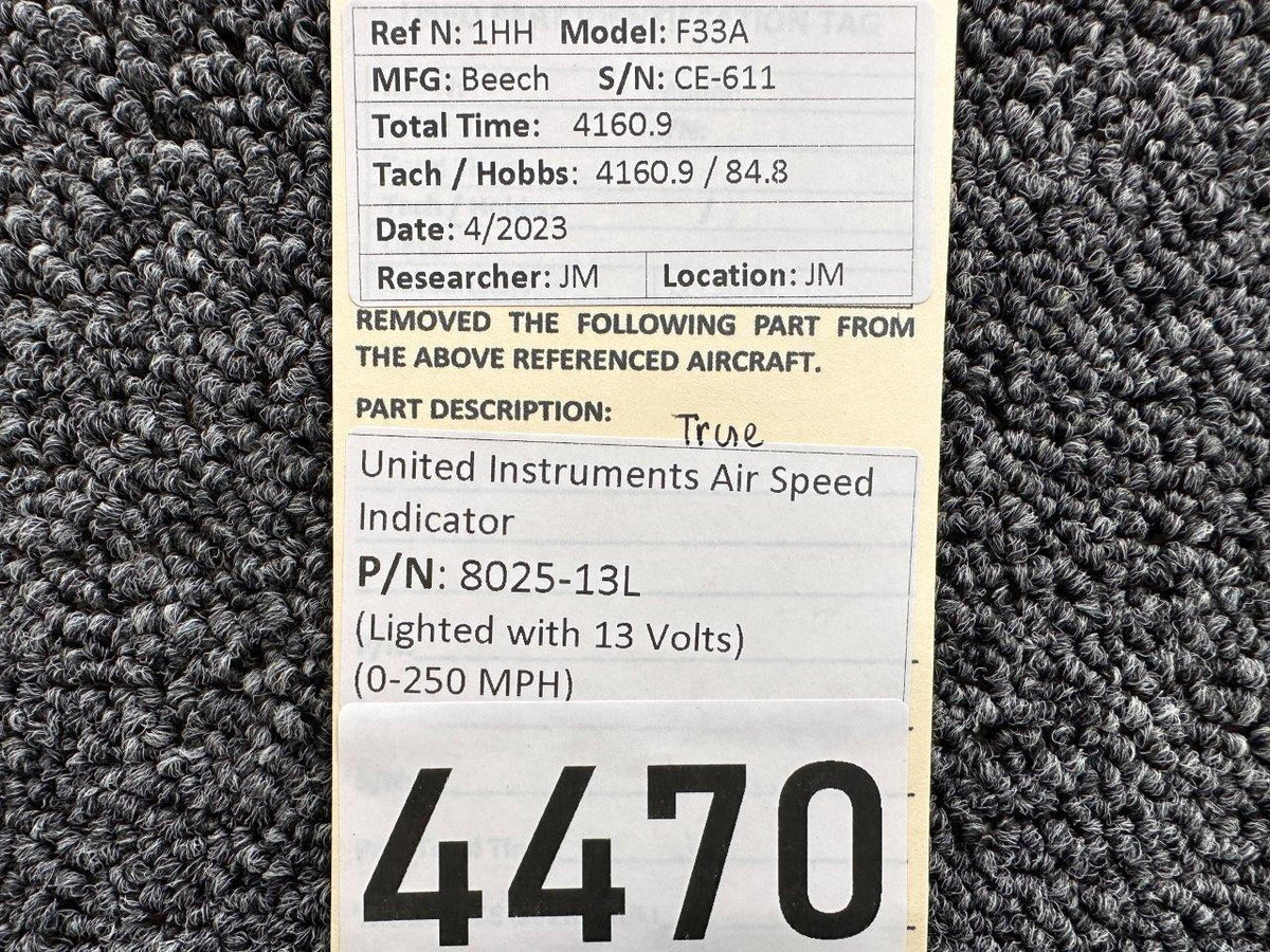 United Instruments 8025-13L United Instruments True Air Speed Indicator (Lighted with 13 Volts)
