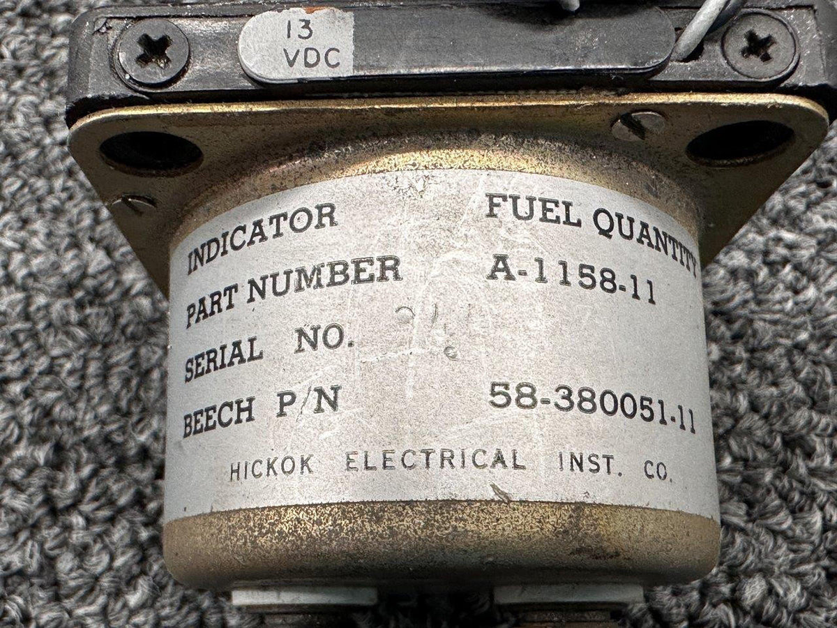Hickok A-1158-11 (Alt: 58-380051-11) Hickok Electrical Fuel Quantity Indicator, Lighted