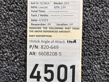 Hickok 820-649 (Alt: 6608208-5) Hickok Angle of Attack Indicator