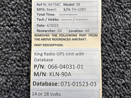 King Radio 066-04031-01, 071-01523-03 King Radio KLN-90A GPS Unit with Database (14 or 28V)