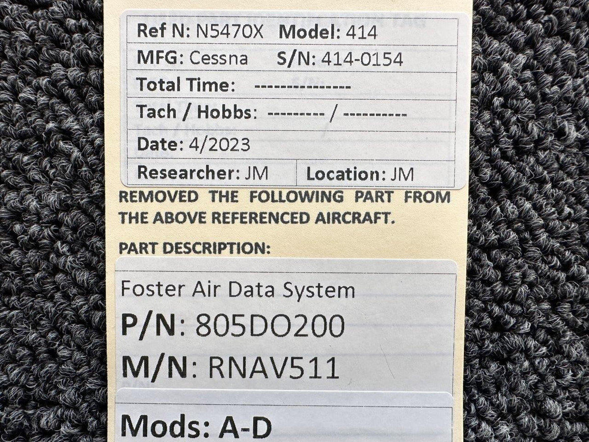 Foster 805DO200 Foster RNAV511 Air Data System Unit with Tray