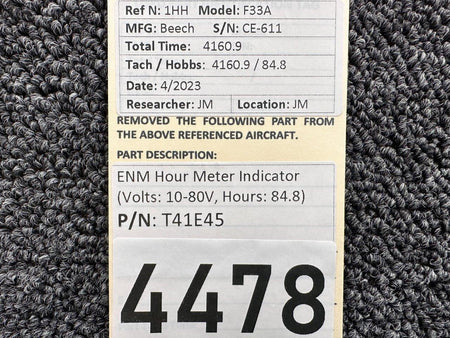 ENM T41E45 ENM Hour Meter Indicator (Hours: 84.8) (Volts: 10-80)