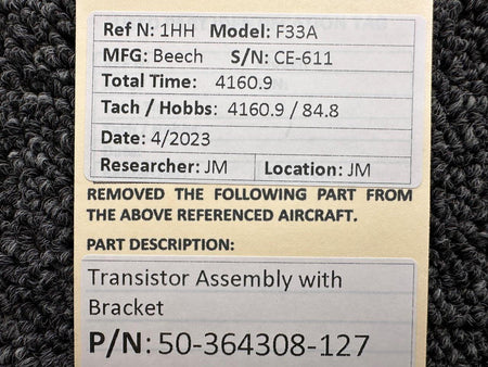 Beechcraft Parts 50-364308-127 Beechcraft F33A Transistor Assembly with Bracket Assembly