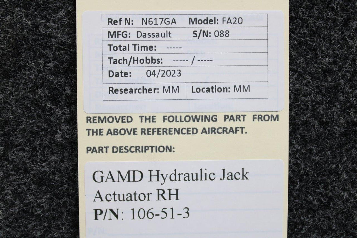 GAMD 106-51-3 GAMD Hydraulic Jack Actuator Right Hand