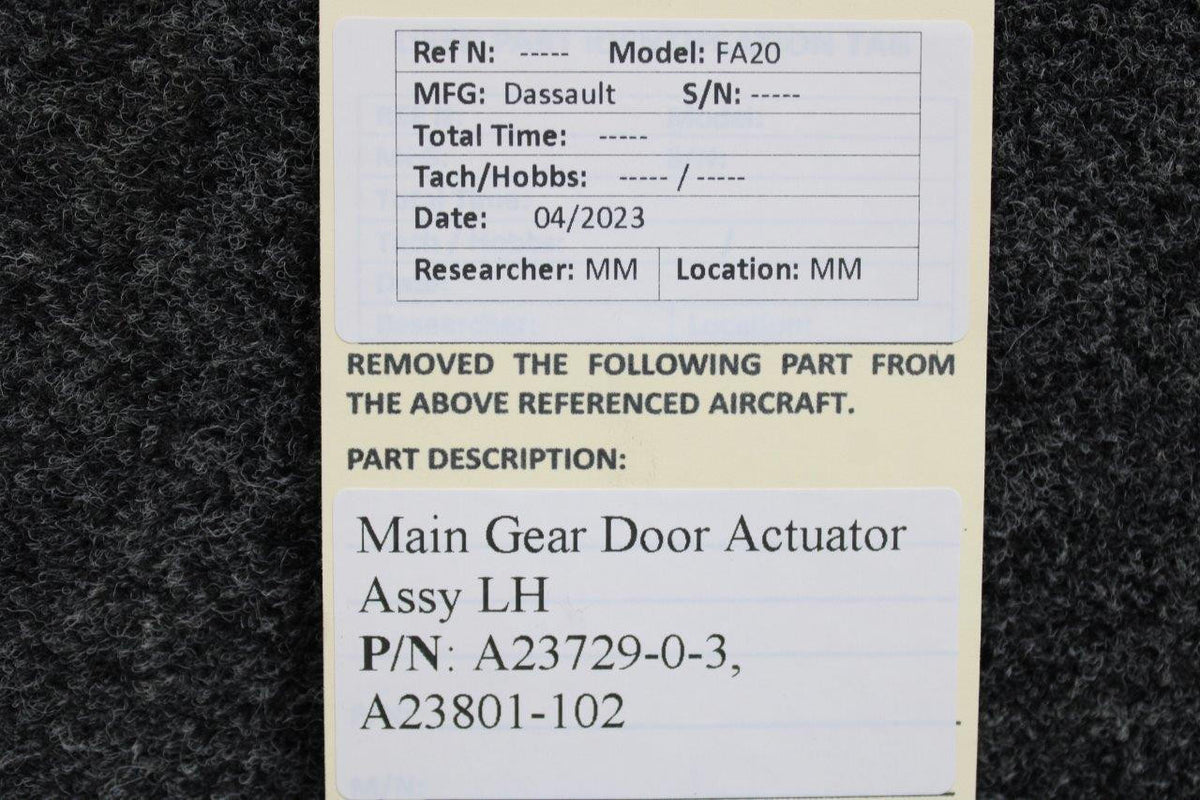 Dassault A23729-0-3, A23801-102 Dassault Falcon FA-20 Main Gear Door Actuator LH