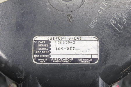 Airesearch 102850-2 Airesearch Cabin Pressure Outflow Safety Valve Assembly (Core)