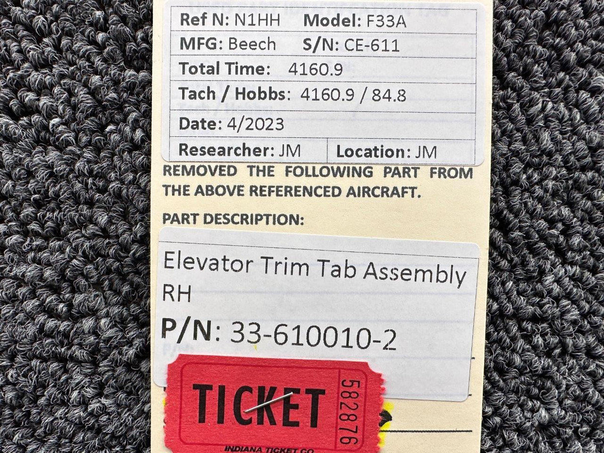 Beechcraft Parts 33-610010-2 Beechcraft F33A Elevator Trim Tab Assembly RH