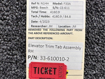 Beechcraft Parts 33-610010-2 Beechcraft F33A Elevator Trim Tab Assembly RH