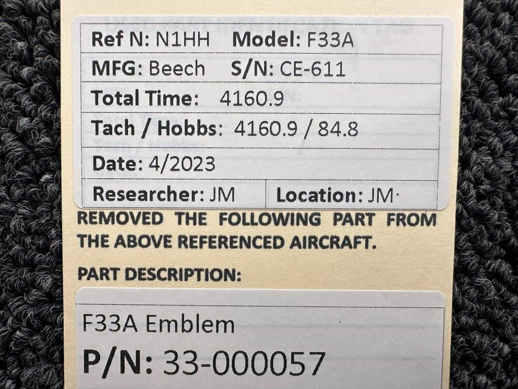 Beechcraft Parts 33-000057 Beechcraft F33A Fuselage Emblem