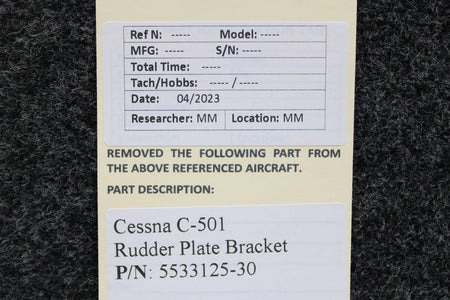 Cessna Aircraft Parts 5533125-30 Cessna Citation C-501 Rudder Plate Bracket