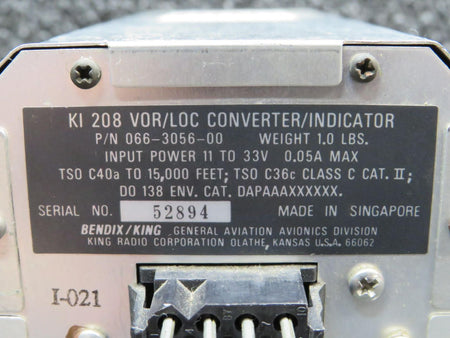 Bendix King 066-3056-00 Bendix King KI-208 VOR-LOC Indicator w Mod (11-33V) (No Connector)