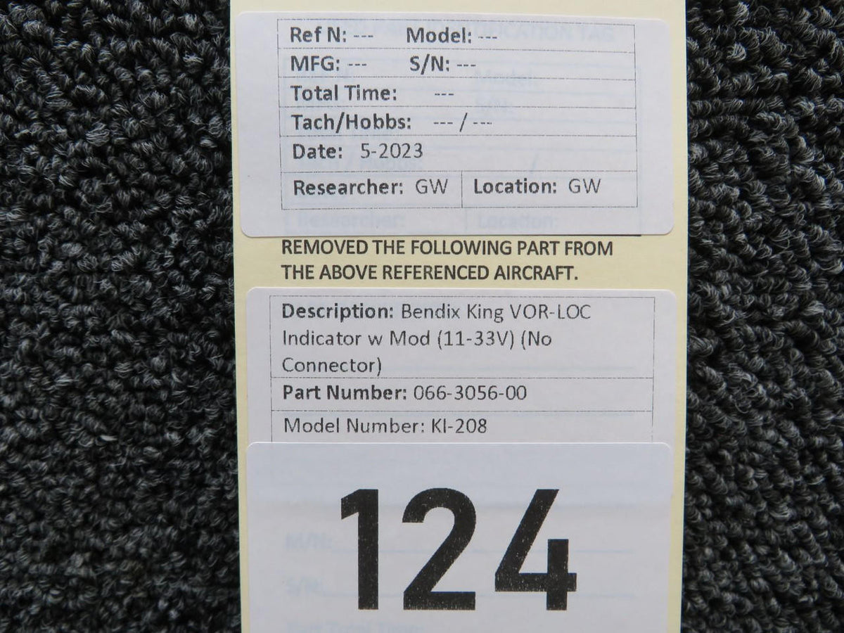Bendix King 066-3056-00 Bendix King KI-208 VOR-LOC Indicator w Mod (11-33V) (No Connector)