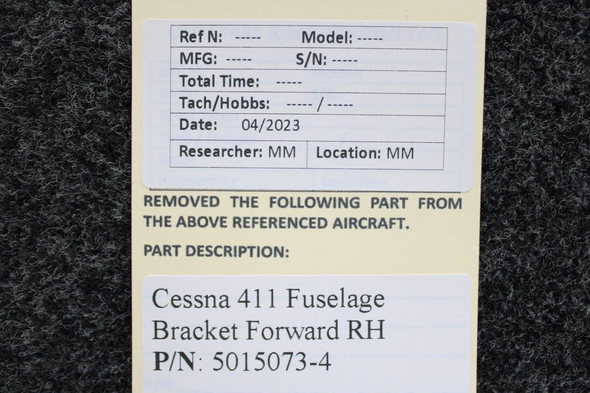 Cessna Aircraft Parts 5015073-4 Cessna 411 Fuselage Bracket Forward Right Hand (New Old Stock)